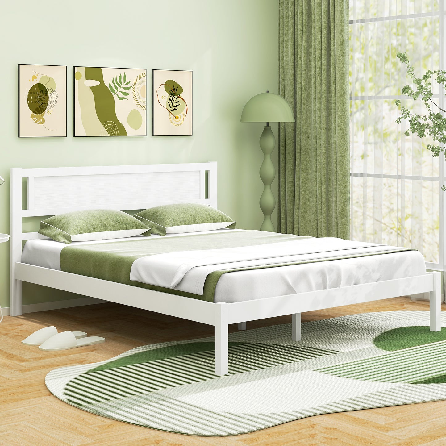 Twin/Full/Queen Size Wood Bed Frame with Headboard and Wooden Slats Support-Queen Kids Crystal