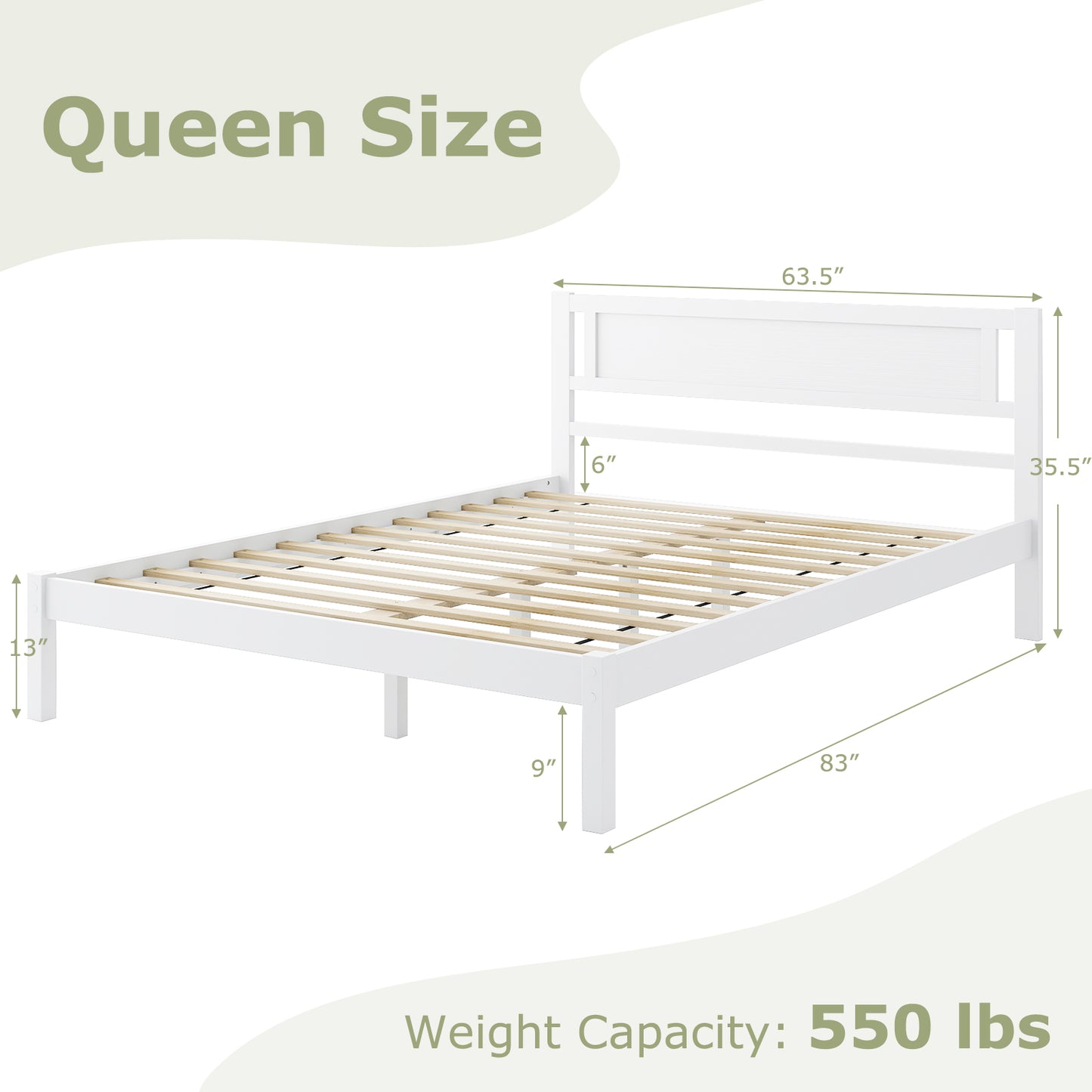 Twin/Full/Queen Size Wood Bed Frame with Headboard and Wooden Slats Support-Queen Kids Crystal