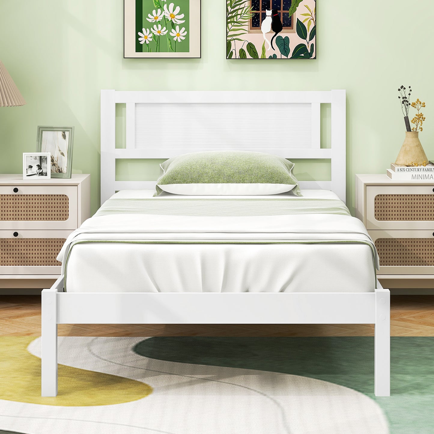 Twin/Full/Queen Size Wood Bed Frame with Headboard and Wooden Slats Support-Twin Kids Crystal