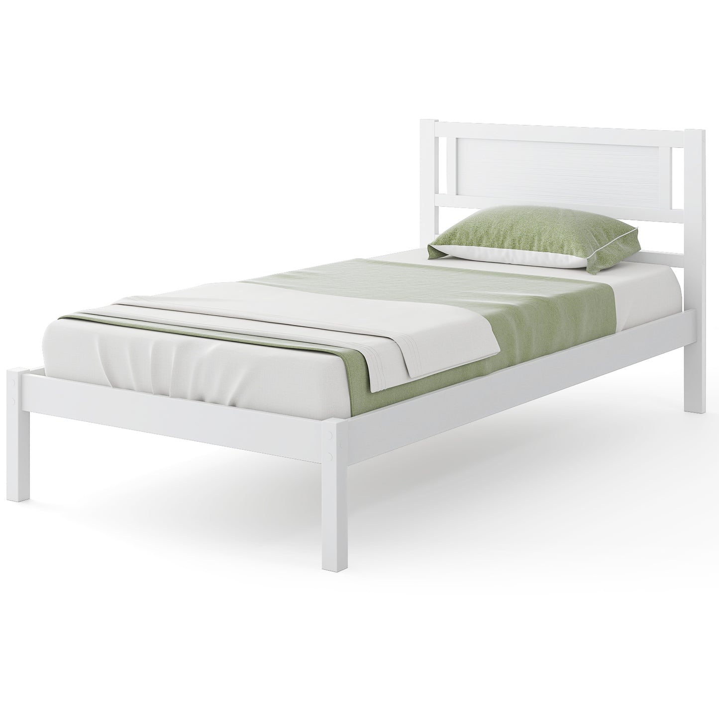 Twin/Full/Queen Size Wood Bed Frame with Headboard and Wooden Slats Support-Twin Kids Crystal