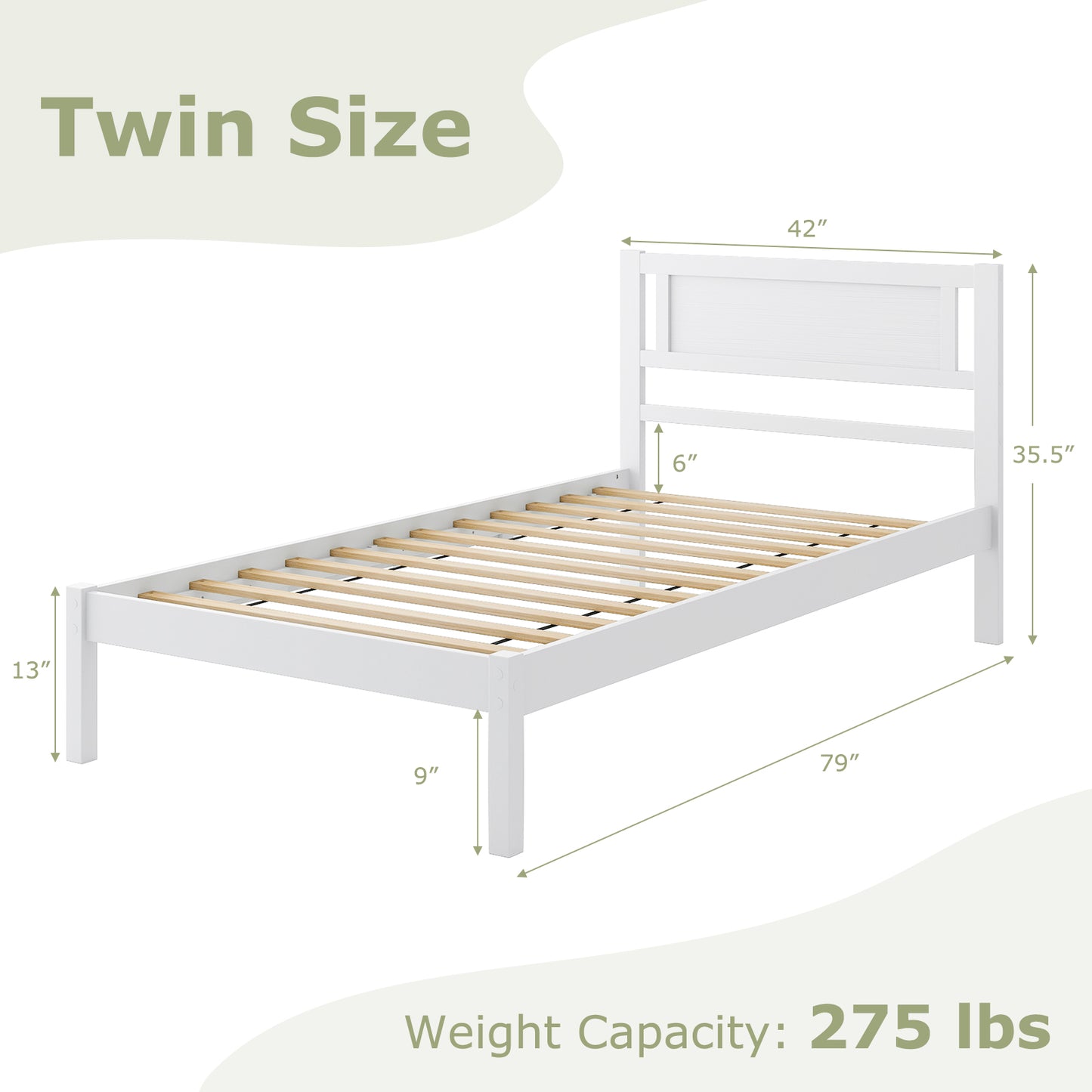 Twin/Full/Queen Size Wood Bed Frame with Headboard and Wooden Slats Support-Twin Kids Crystal
