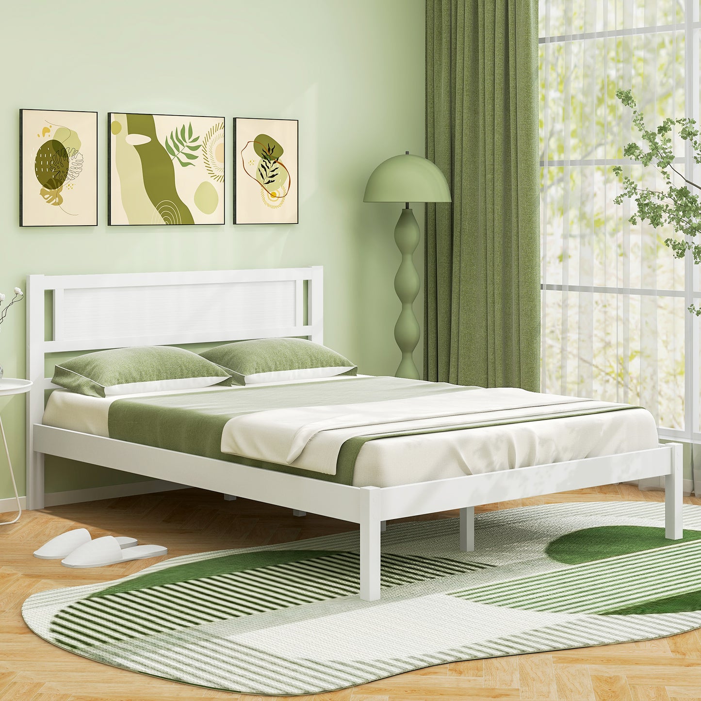 Twin/Full/Queen Size Wood Bed Frame with Headboard and Wooden Slats Support-Full Kids Crystal