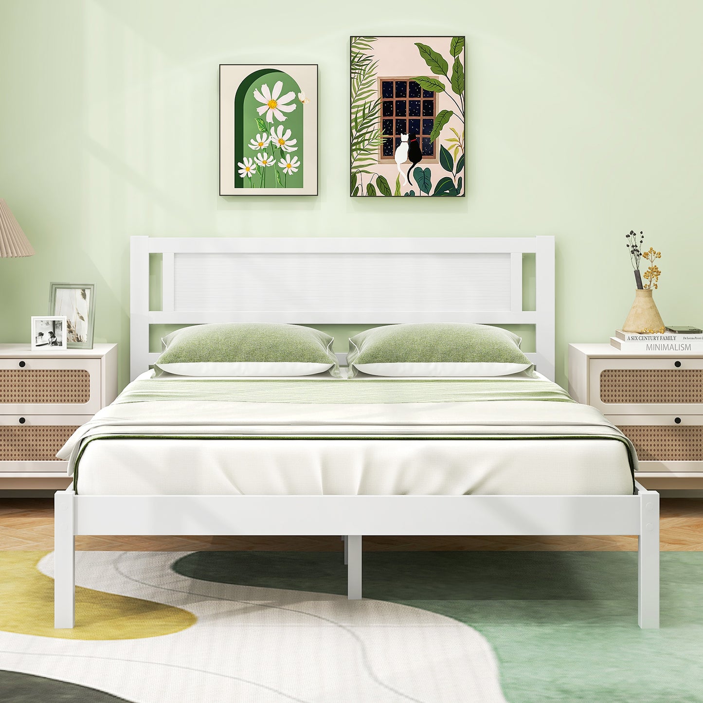 Twin/Full/Queen Size Wood Bed Frame with Headboard and Wooden Slats Support-Full Kids Crystal
