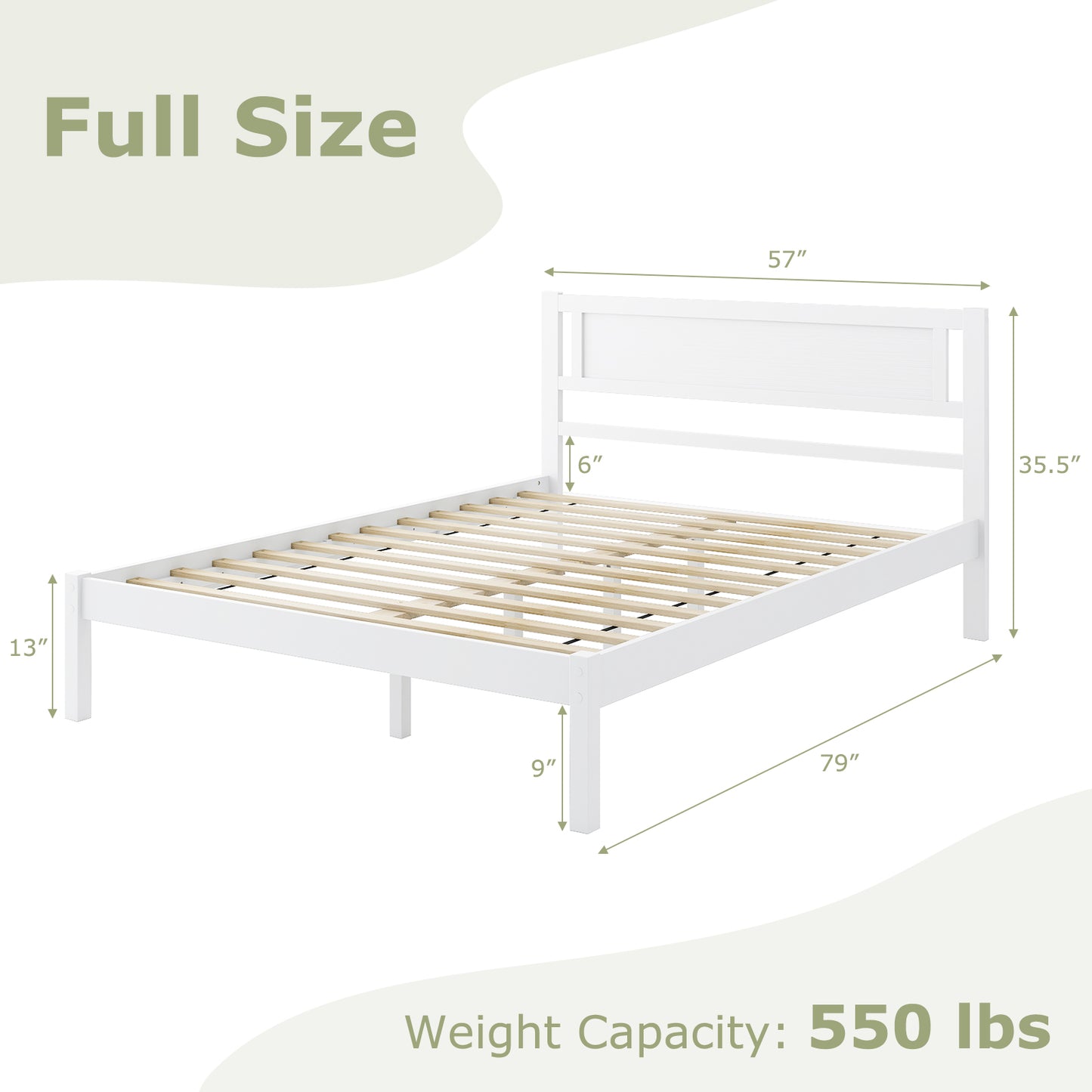 Twin/Full/Queen Size Wood Bed Frame with Headboard and Wooden Slats Support-Full Kids Crystal