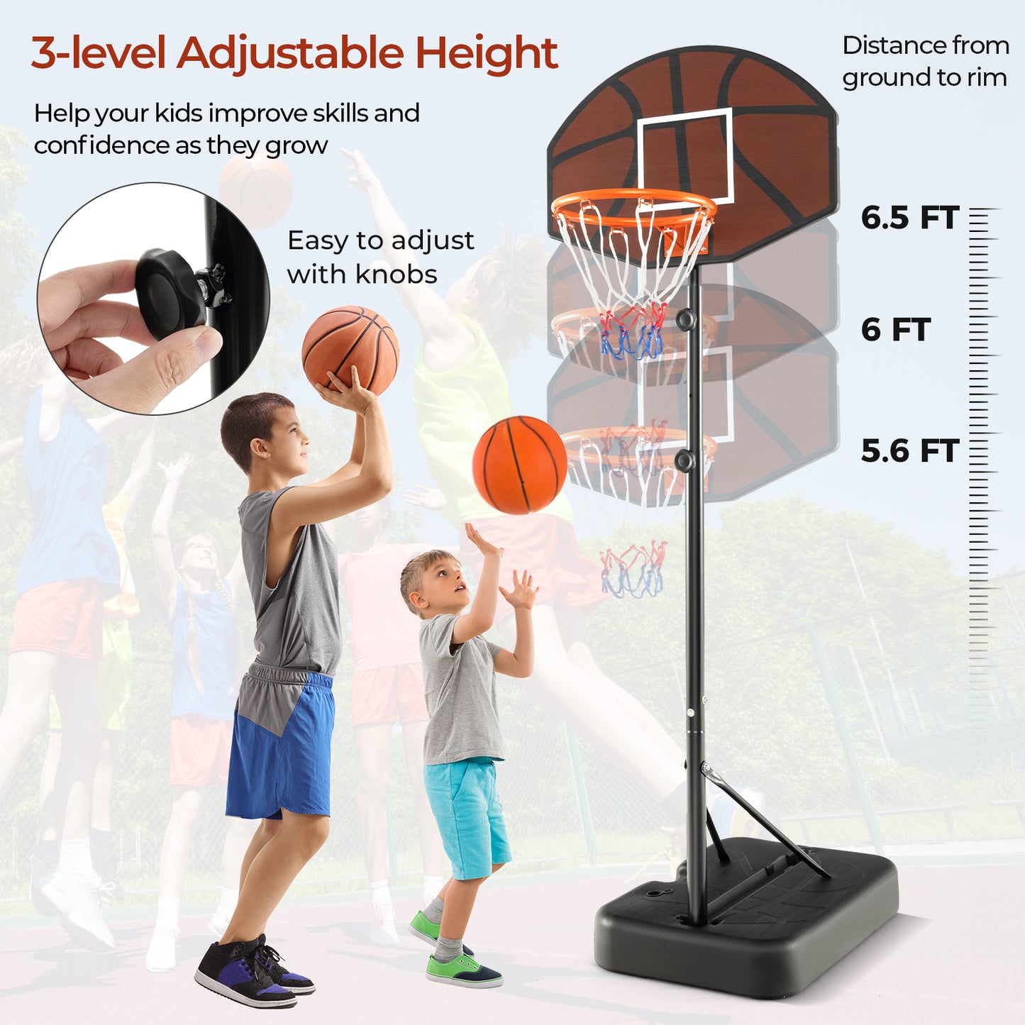 Basketball Hoop 5.6-6.5 FT Height Adjustable for Kids with Shatterproof Backboard Kids Crystal