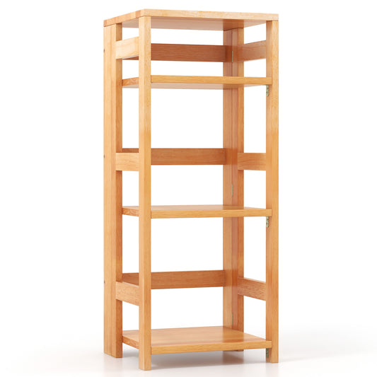 4-Tier Bookshelf Rubber Wood Bookcase with Side Fences for Living Room-14 inches Kids Crystal