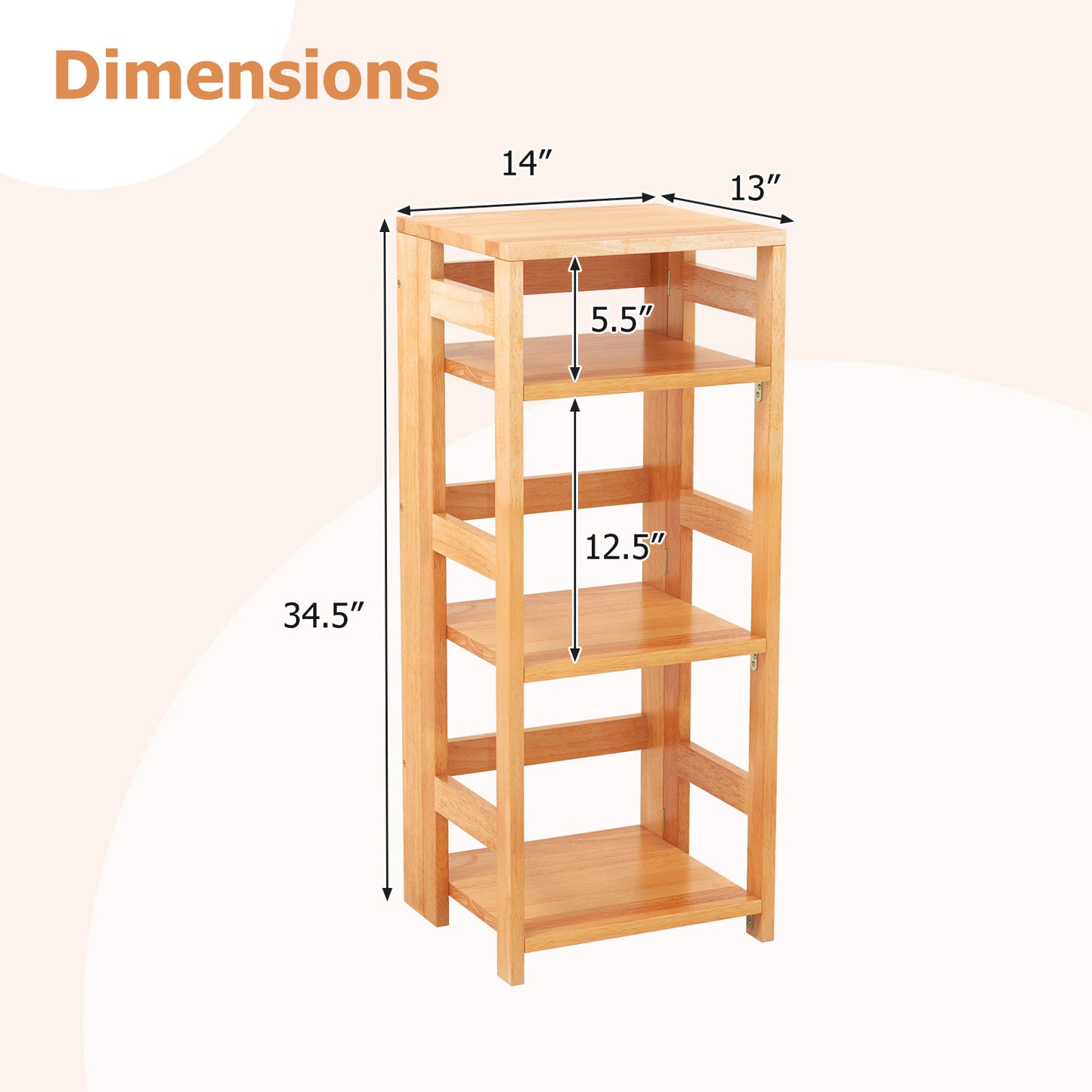 4-Tier Bookshelf Rubber Wood Bookcase with Side Fences for Living Room-14 inches Kids Crystal