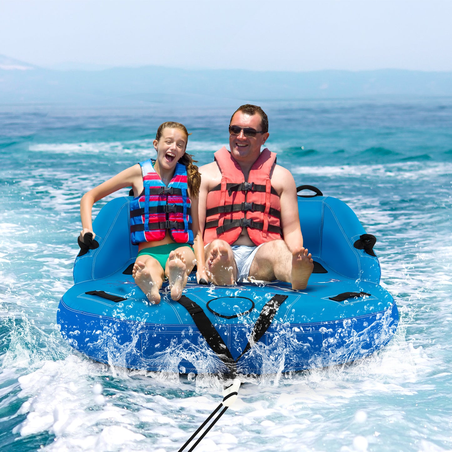 2 Person Water Sport Inflatable Towable Tubes for Boating-Blue Kids Crystal