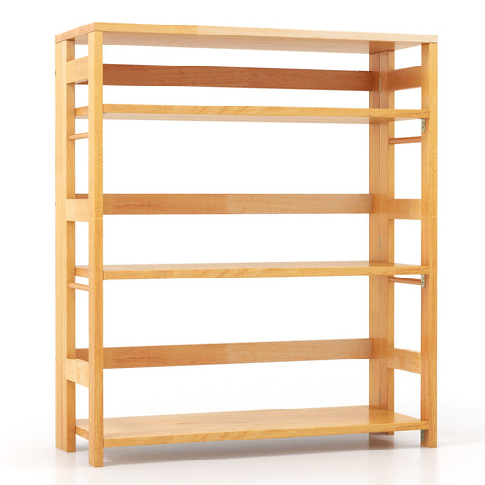 4-Tier Bookshelf Rubber Wood Bookcase with Side Fences for Living Room-29.5 inches Kids Crystal