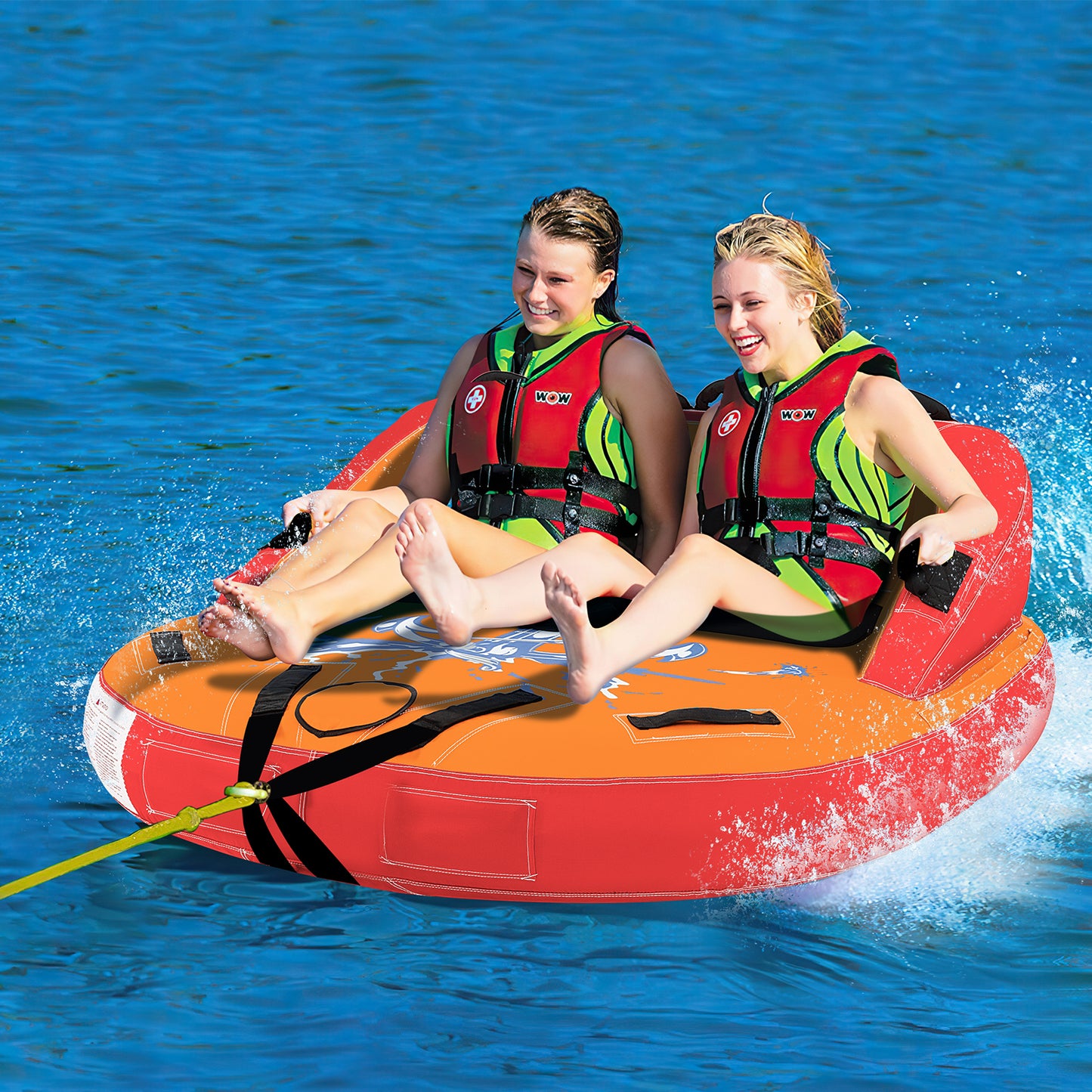 2 Person Water Sport Inflatable Towable Tubes for Boating-Orange Kids Crystal