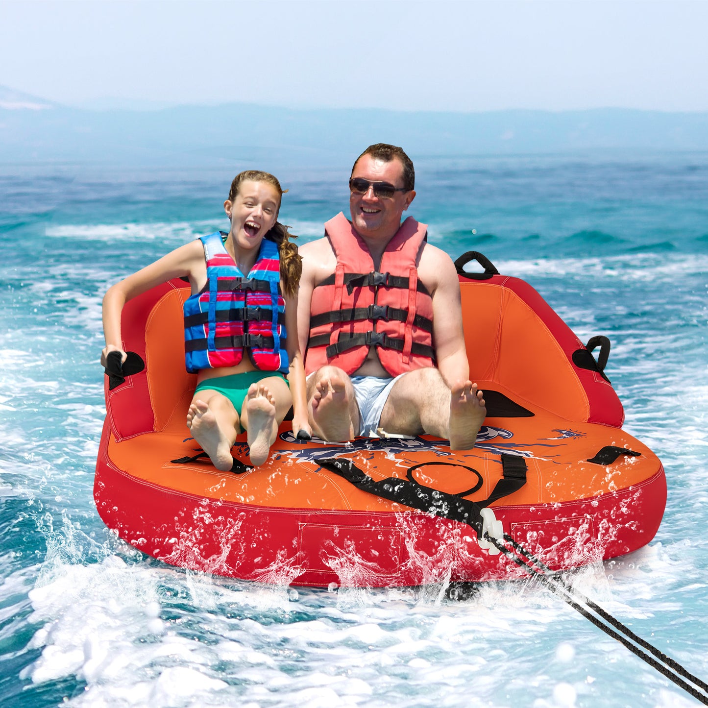 2 Person Water Sport Inflatable Towable Tubes for Boating-Orange Kids Crystal
