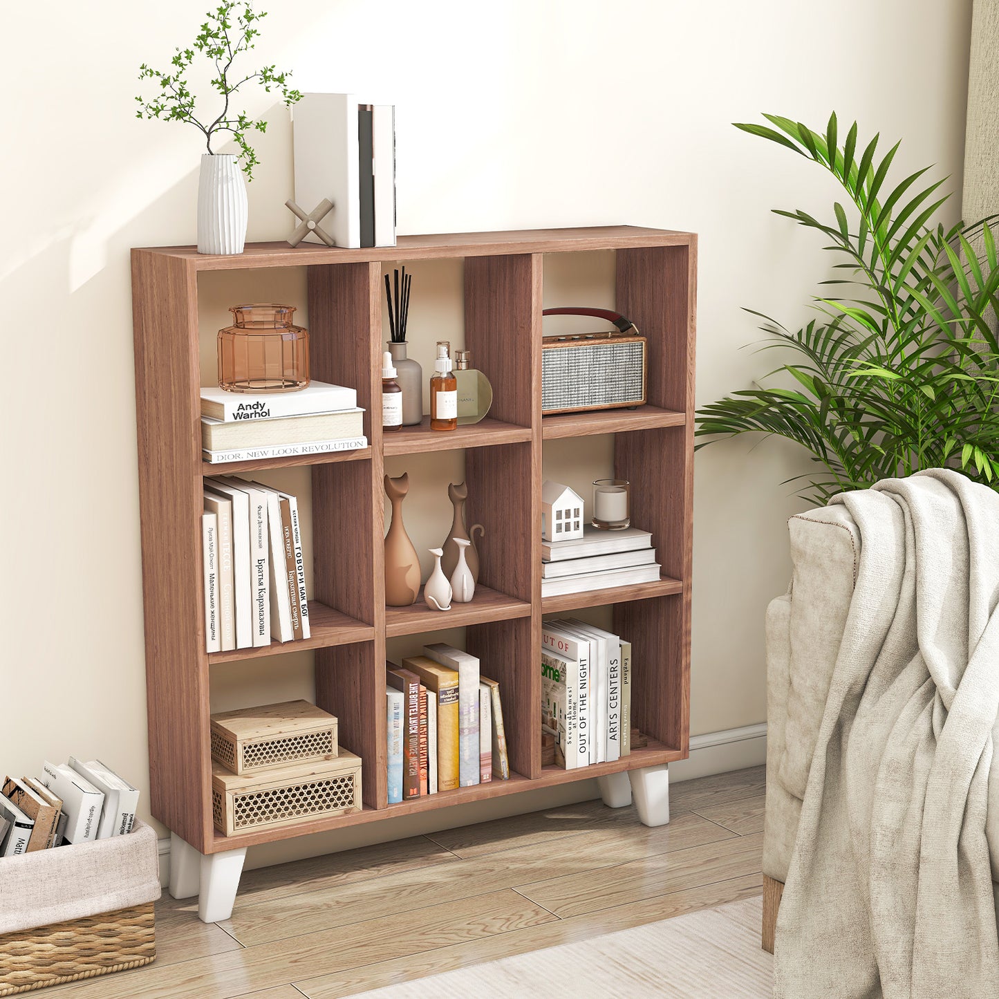 9-Cube Bookcase with 6 Removable Shelves and Raised Support Feet-Brown Kids Crystal