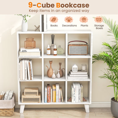 9-Cube Bookcase with 6 Removable Shelves and Raised Support Feet-White