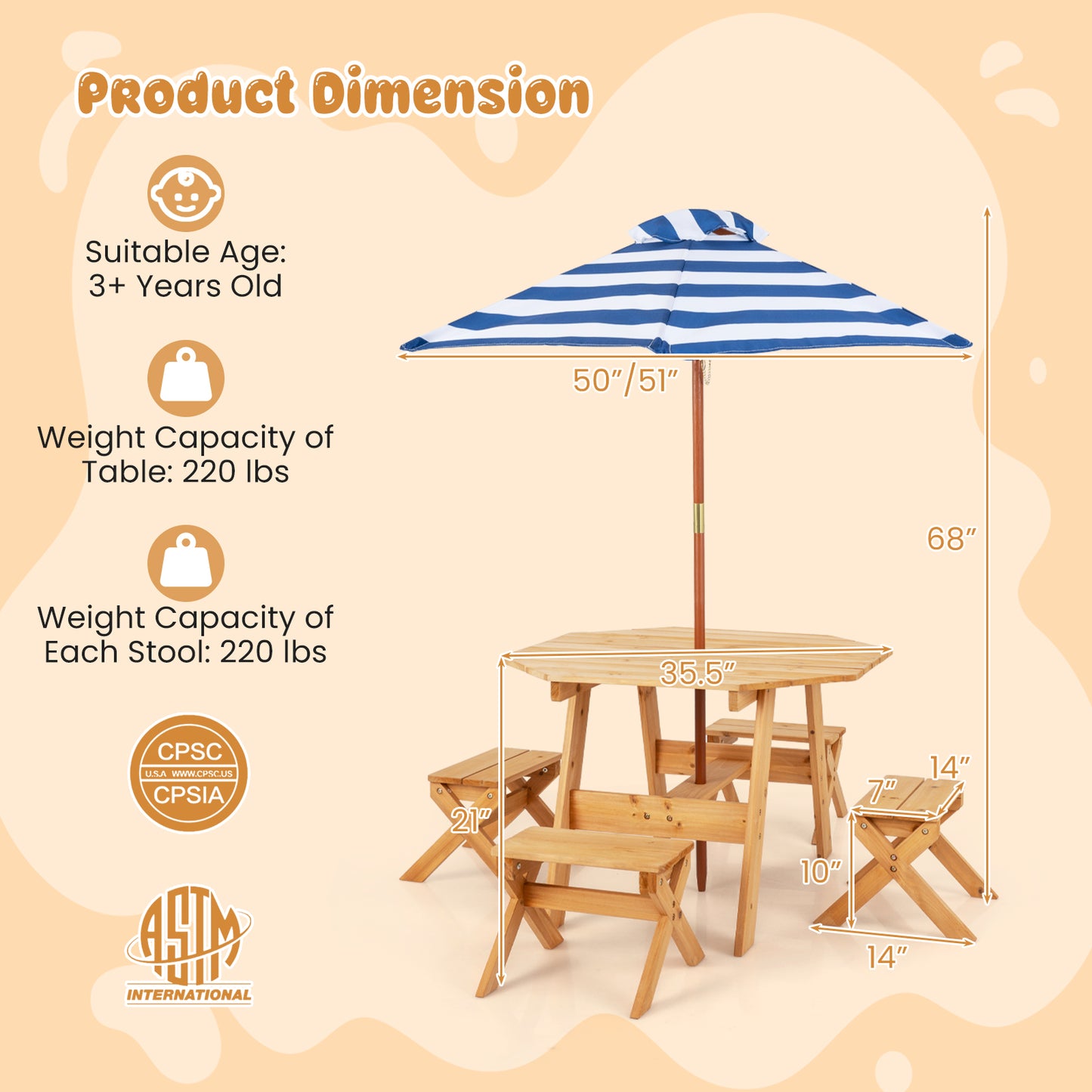 Kids Wooden Table Set for Children Aged 3+ Years-Natural Kids Crystal