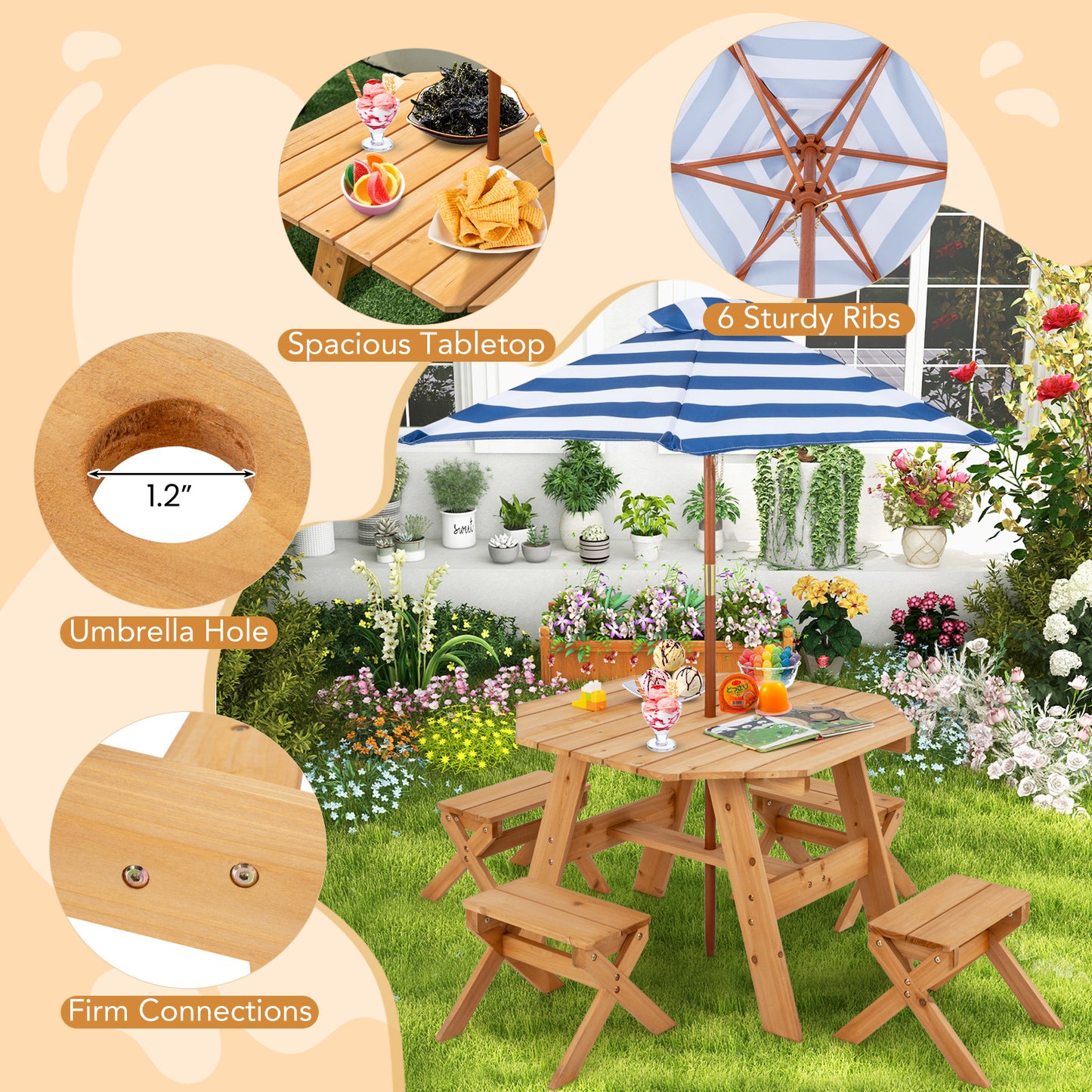Kids Wooden Table Set for Children Aged 3+ Years-Natural Kids Crystal