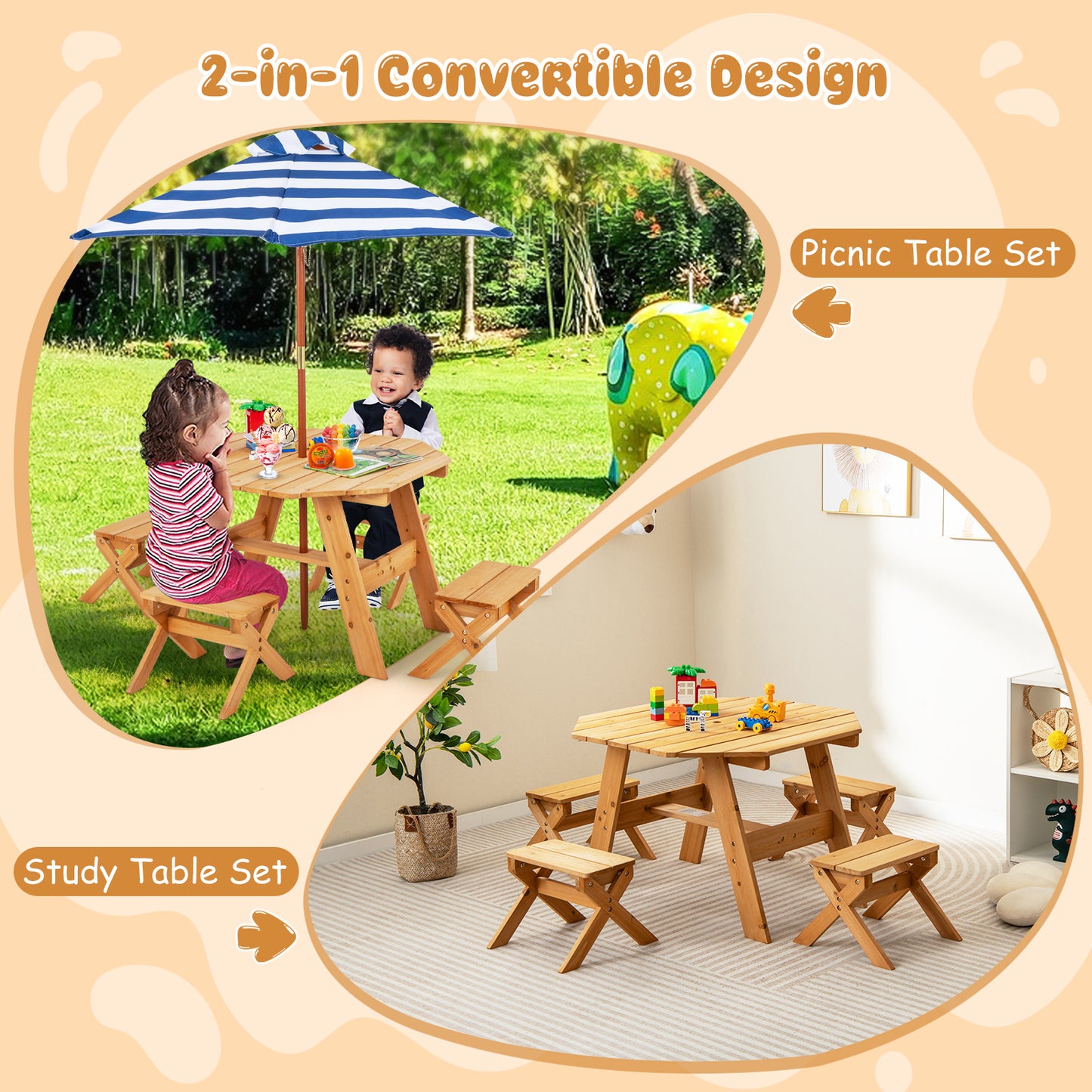 Kids Wooden Table Set for Children Aged 3+ Years-Natural Kids Crystal
