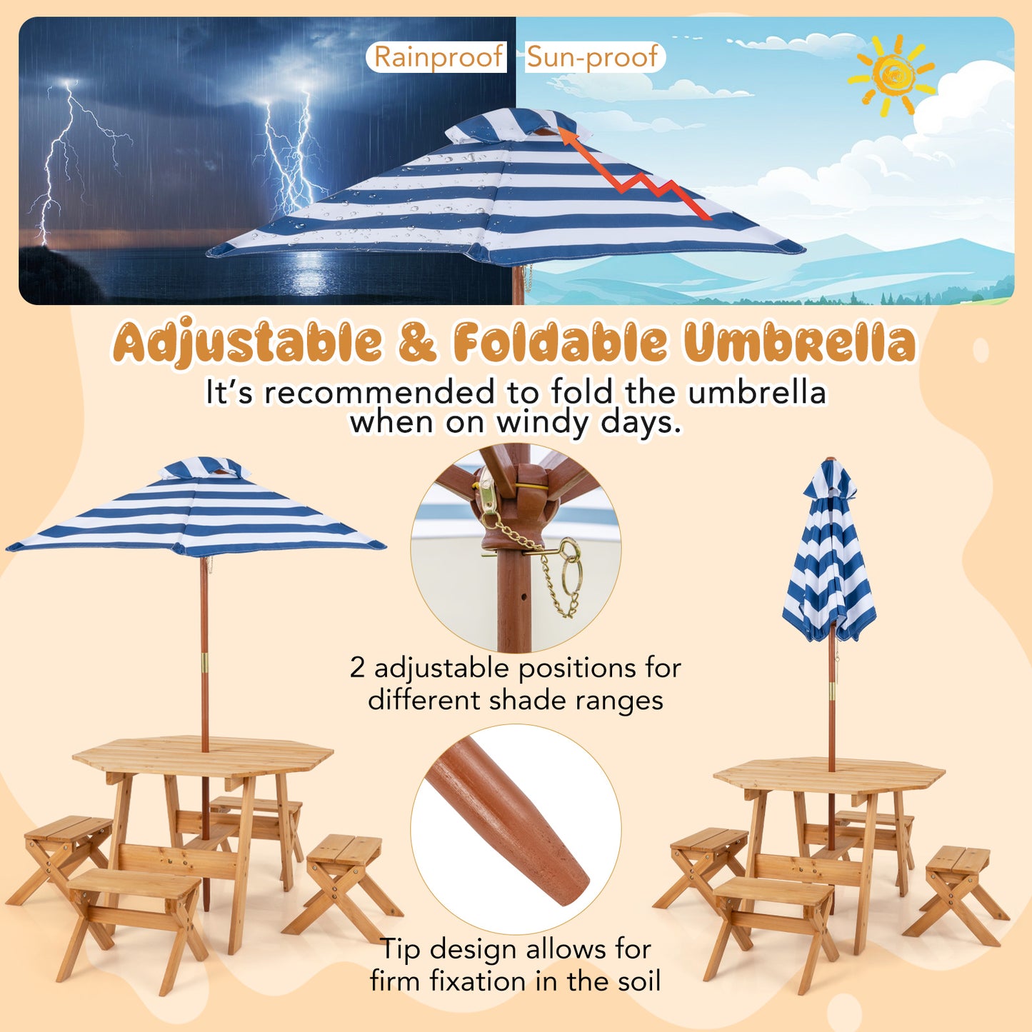 Kids Wooden Table Set for Children Aged 3+ Years-Natural Kids Crystal
