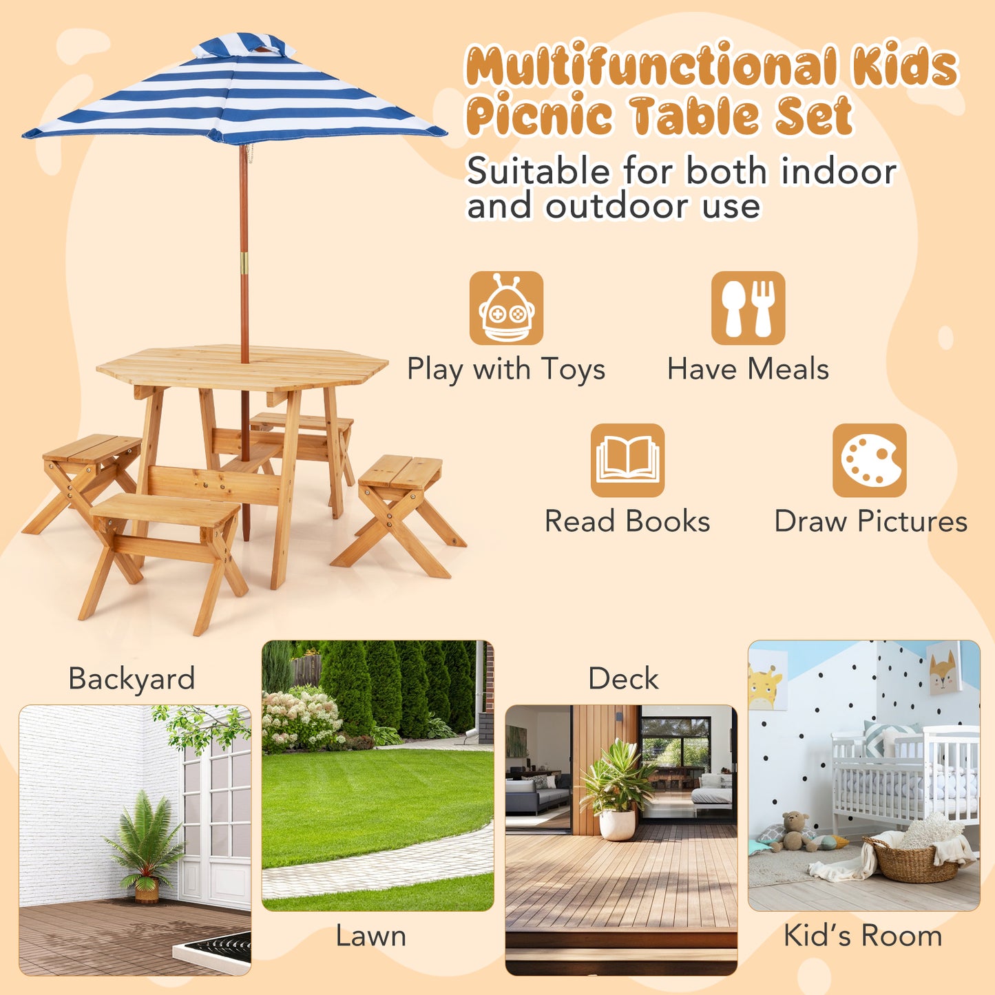 Kids Wooden Table Set for Children Aged 3+ Years-Natural Kids Crystal