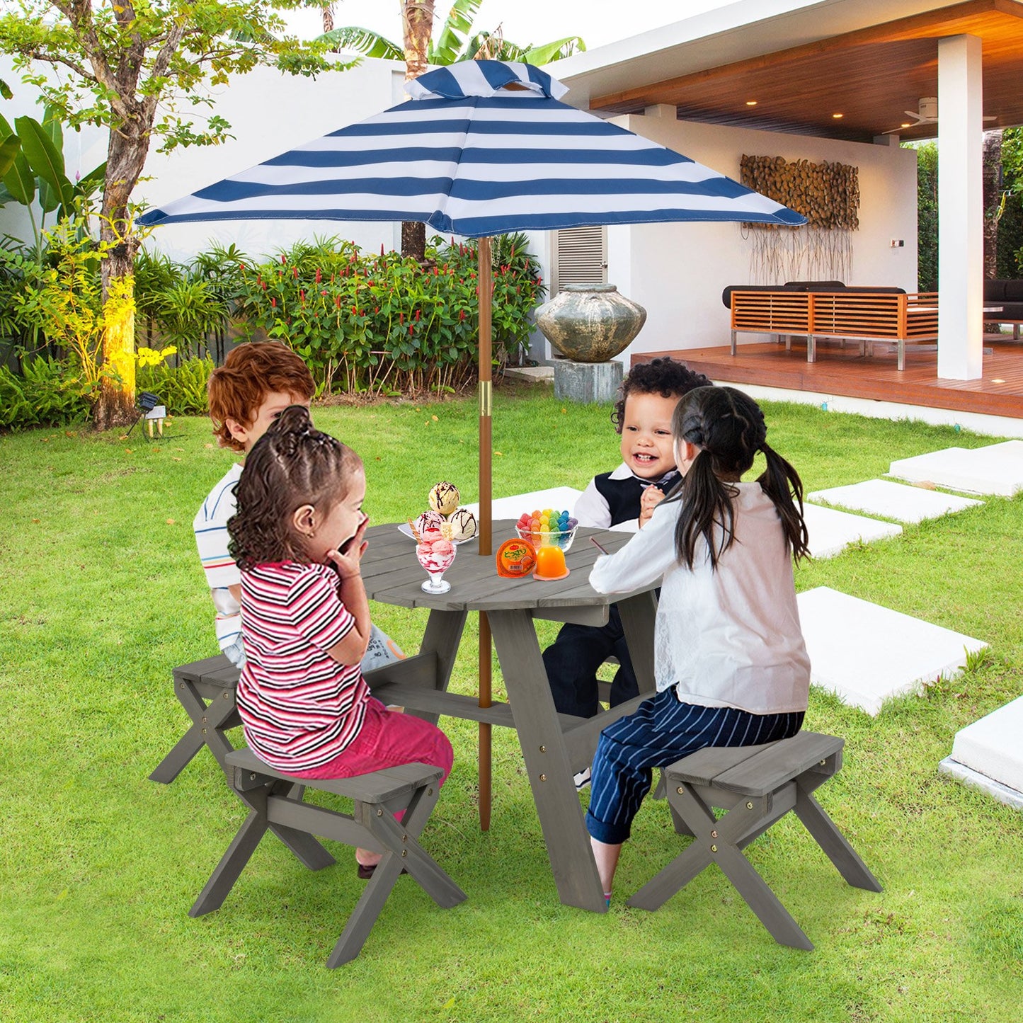 Kids Wooden Table Set for Children Aged 3+ Years-Gray Kids Crystal