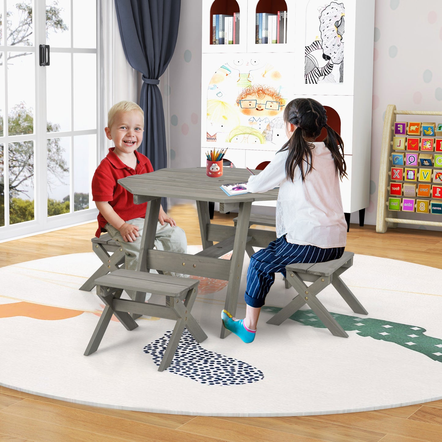 Kids Wooden Table Set for Children Aged 3+ Years-Gray Kids Crystal