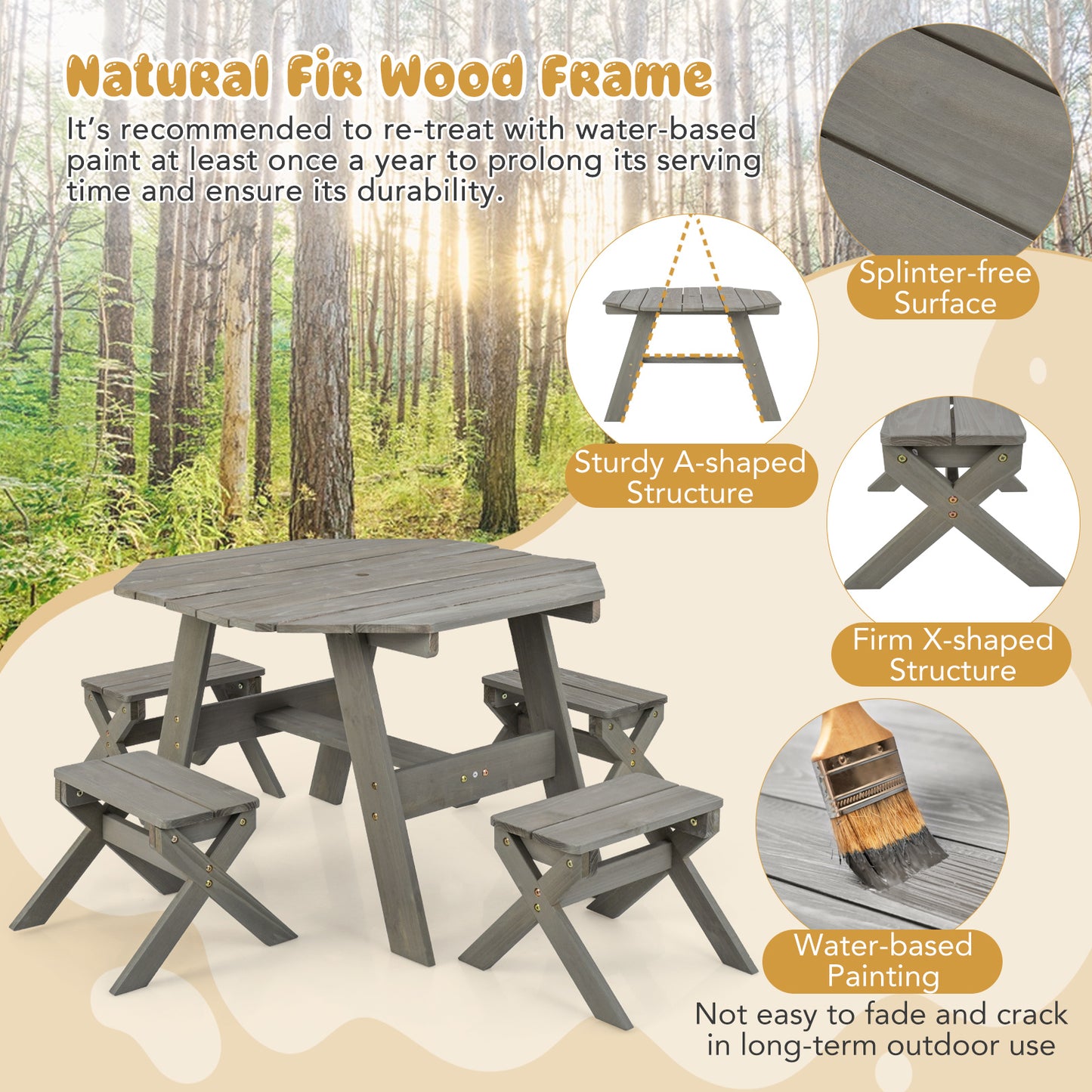 Kids Wooden Table Set for Children Aged 3+ Years-Gray Kids Crystal