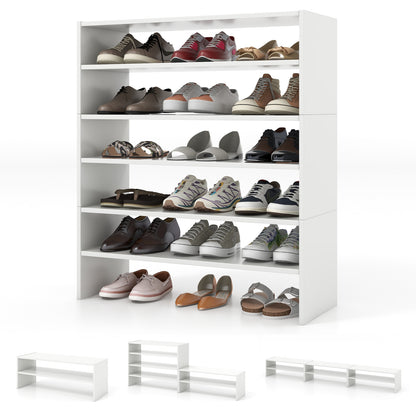 3 Pieces 31-Inch Stackable Multi-Shape Shoe Rack-White