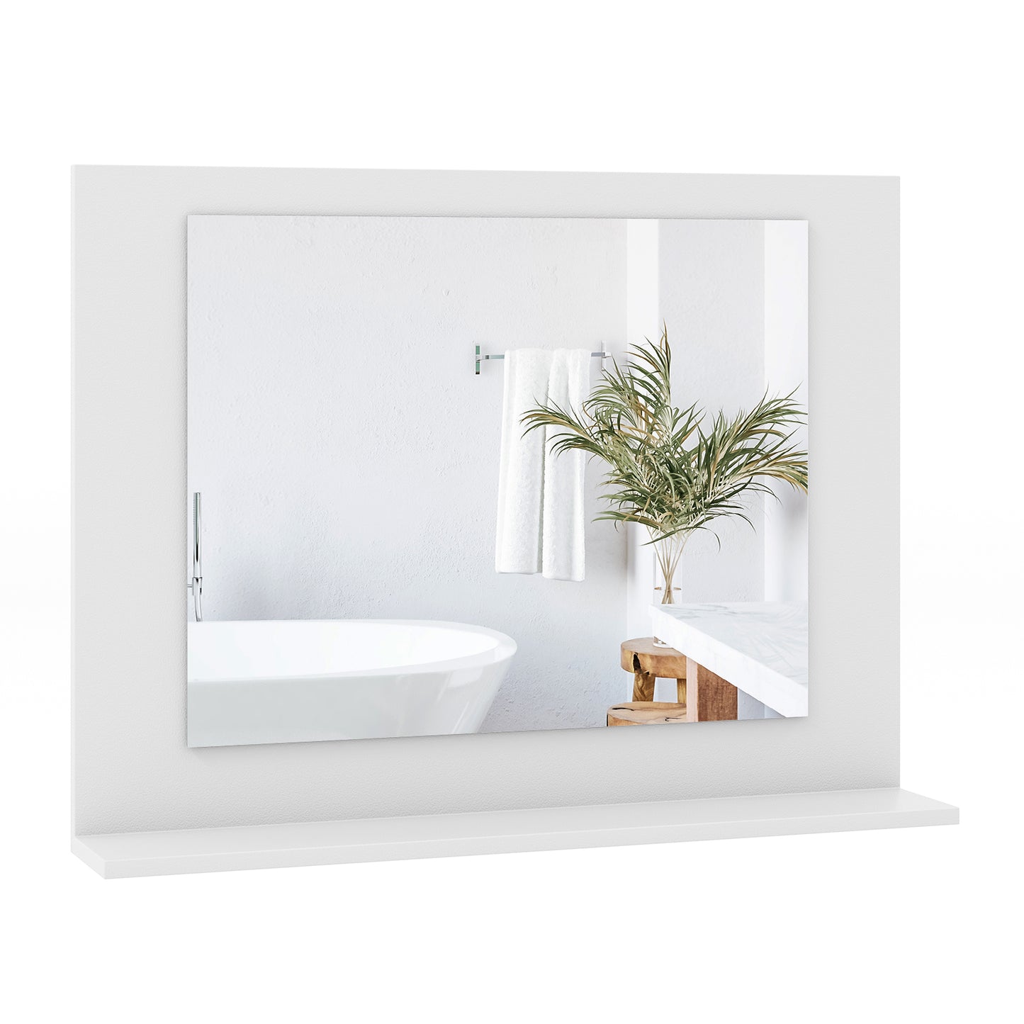 Rectangle Bathroom Mirror with Shelf 23.5 x 17.5 Inch and Wood Frame-White Kids Crystal