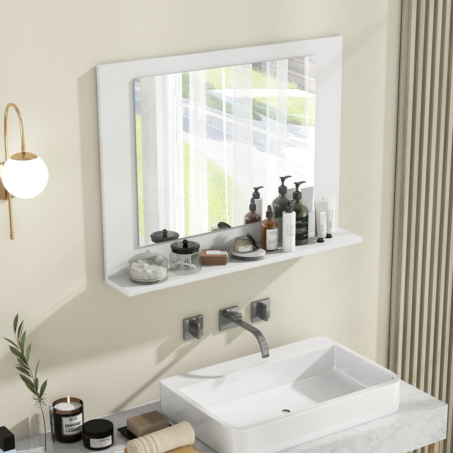 Rectangle Bathroom Mirror with Shelf 23.5 x 17.5 Inch and Wood Frame-White Kids Crystal
