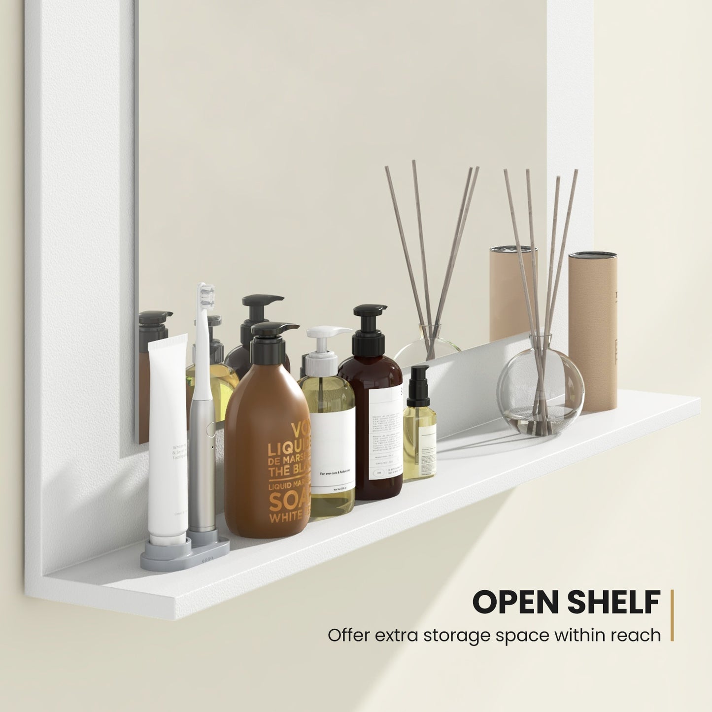 Rectangle Bathroom Mirror with Shelf 23.5 x 17.5 Inch and Wood Frame-White Kids Crystal