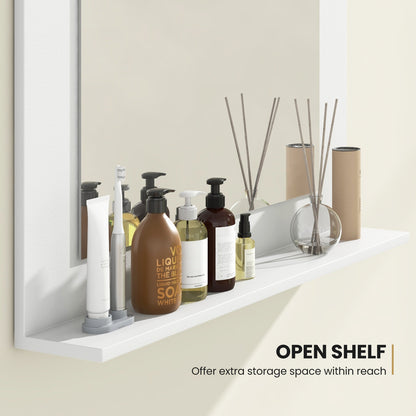 Rectangle Bathroom Mirror with Shelf 23.5 x 17.5 Inch and Wood Frame-White