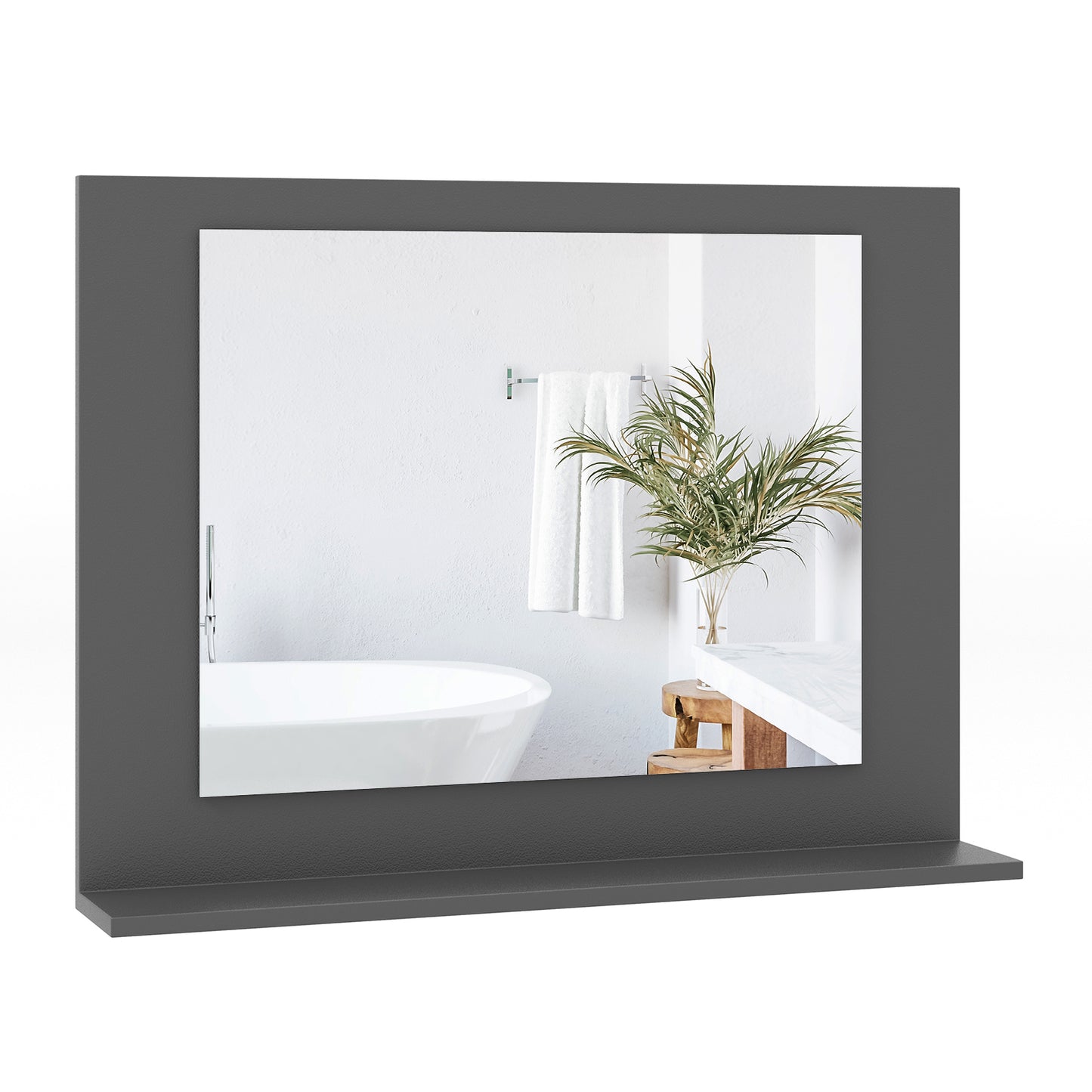 Rectangle Bathroom Mirror with Shelf 23.5 x 17.5 Inch and Wood Frame-Gray Kids Crystal