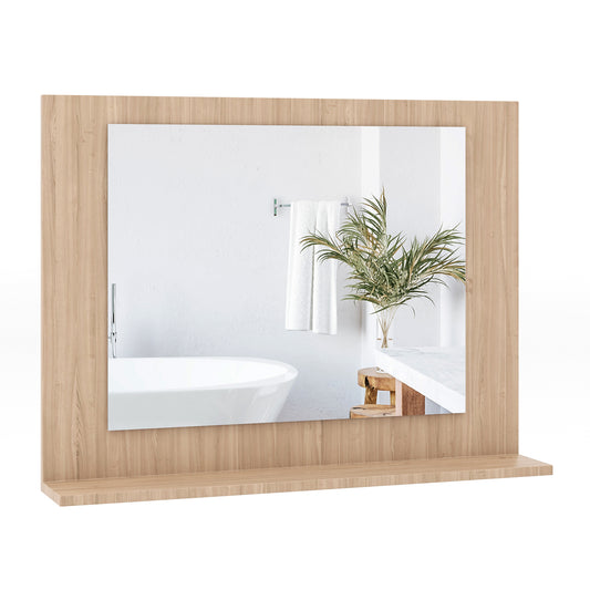 Rectangle Bathroom Mirror with Shelf 23.5 x 17.5 Inch and Wood Frame-Brown Kids Crystal