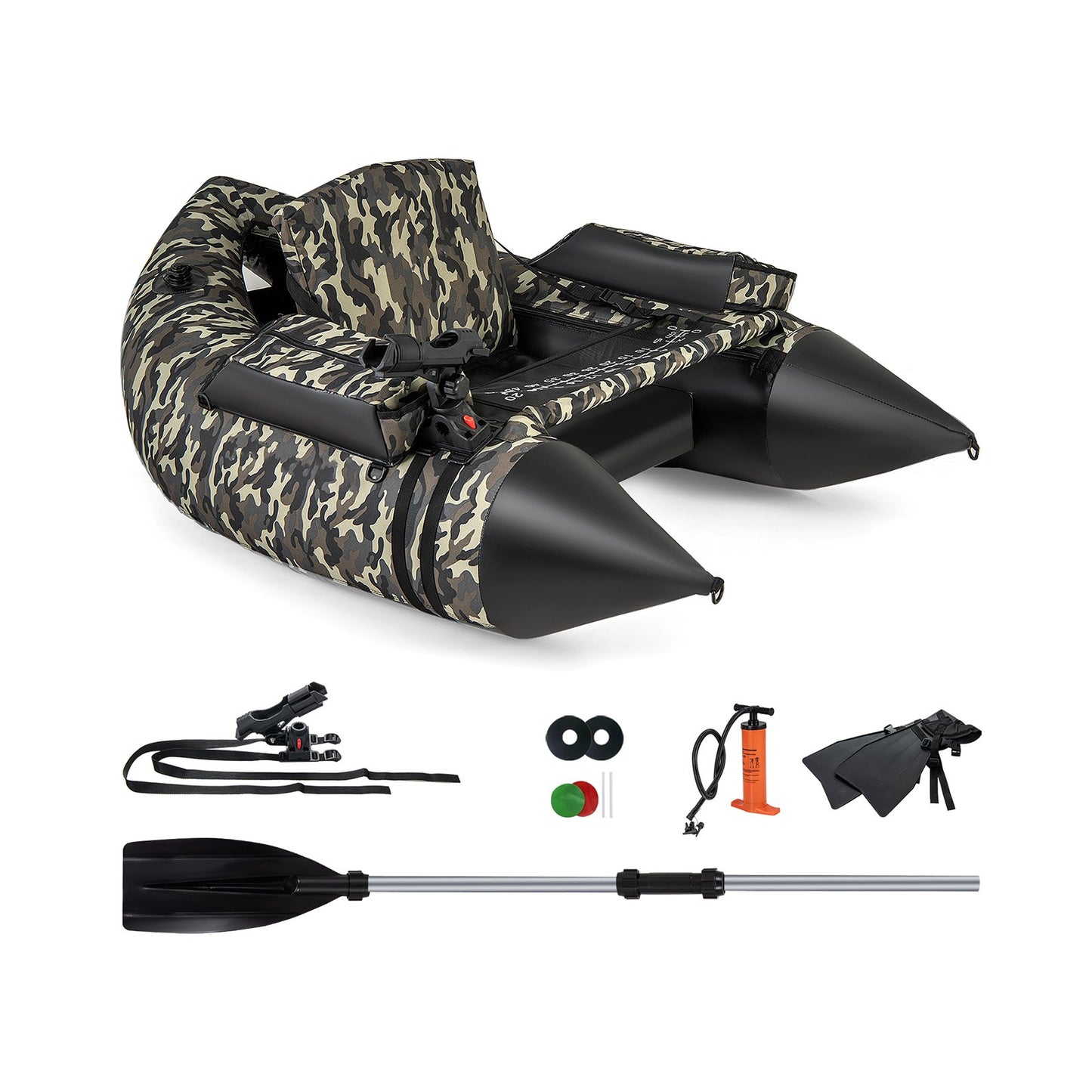 350 LBS Inflatable Fishing Float Tube with Adjustable Backrest and Backpack Straps-Camouflage Kids Crystal