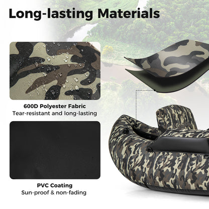 350 LBS Inflatable Fishing Float Tube with Adjustable Backrest and Backpack Straps-Camouflage