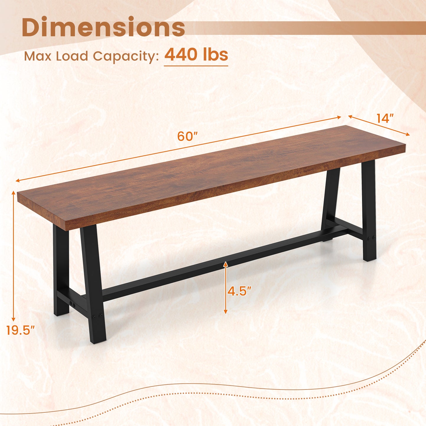 60 Inch Dining Bench 3 Person Entryway Shoe Bench with Metal Frame-60 inches Kids Crystal