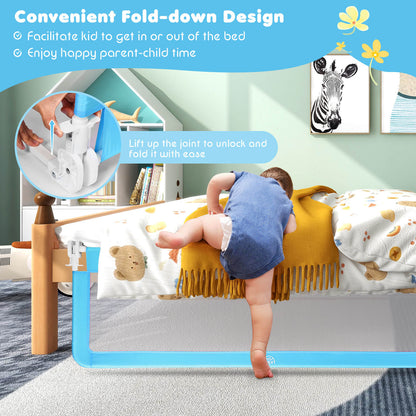 59 Inch Extra Long Folding Breathable Baby Children Toddlers Bed Rail Guard with Safety Strap-Blue