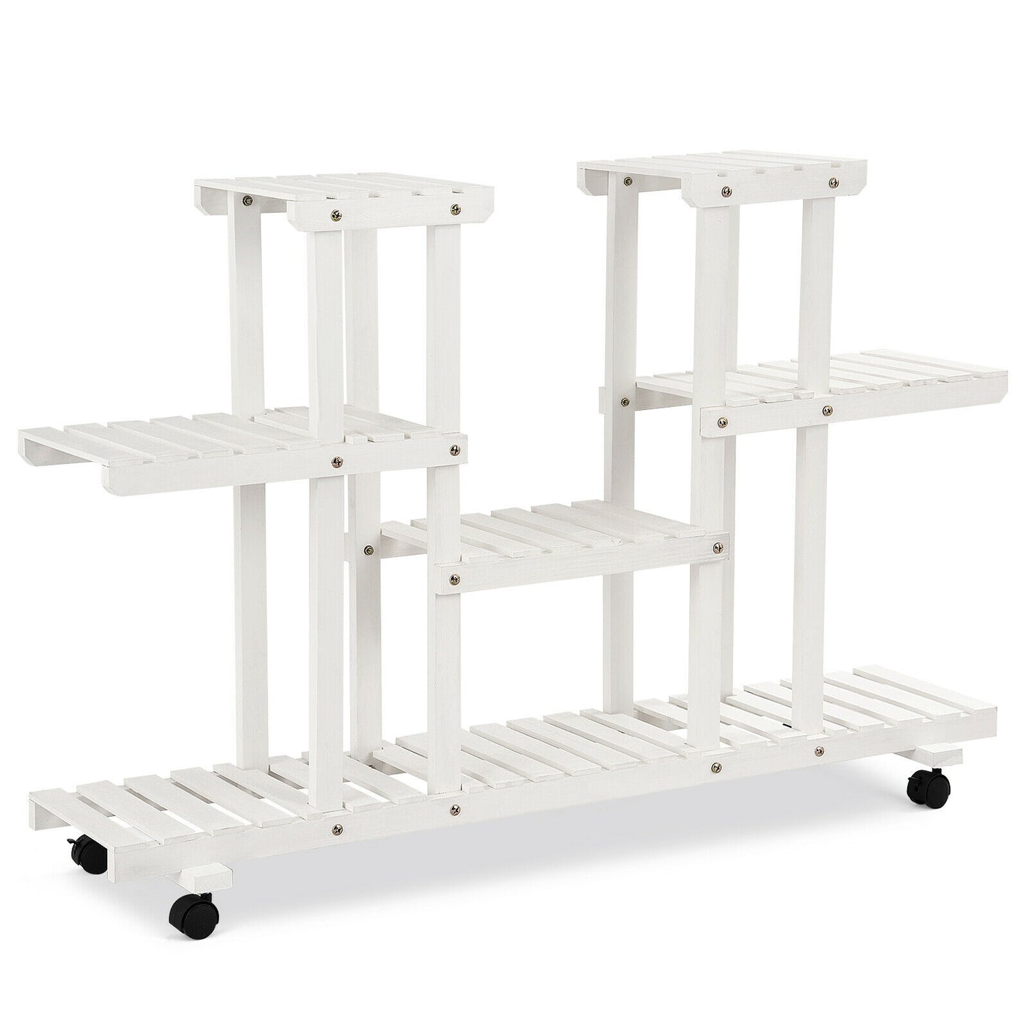 4-Tier Wood Casters Rolling Shelf Plant Stand with 6 Wood Shelves-White Kids Crystal