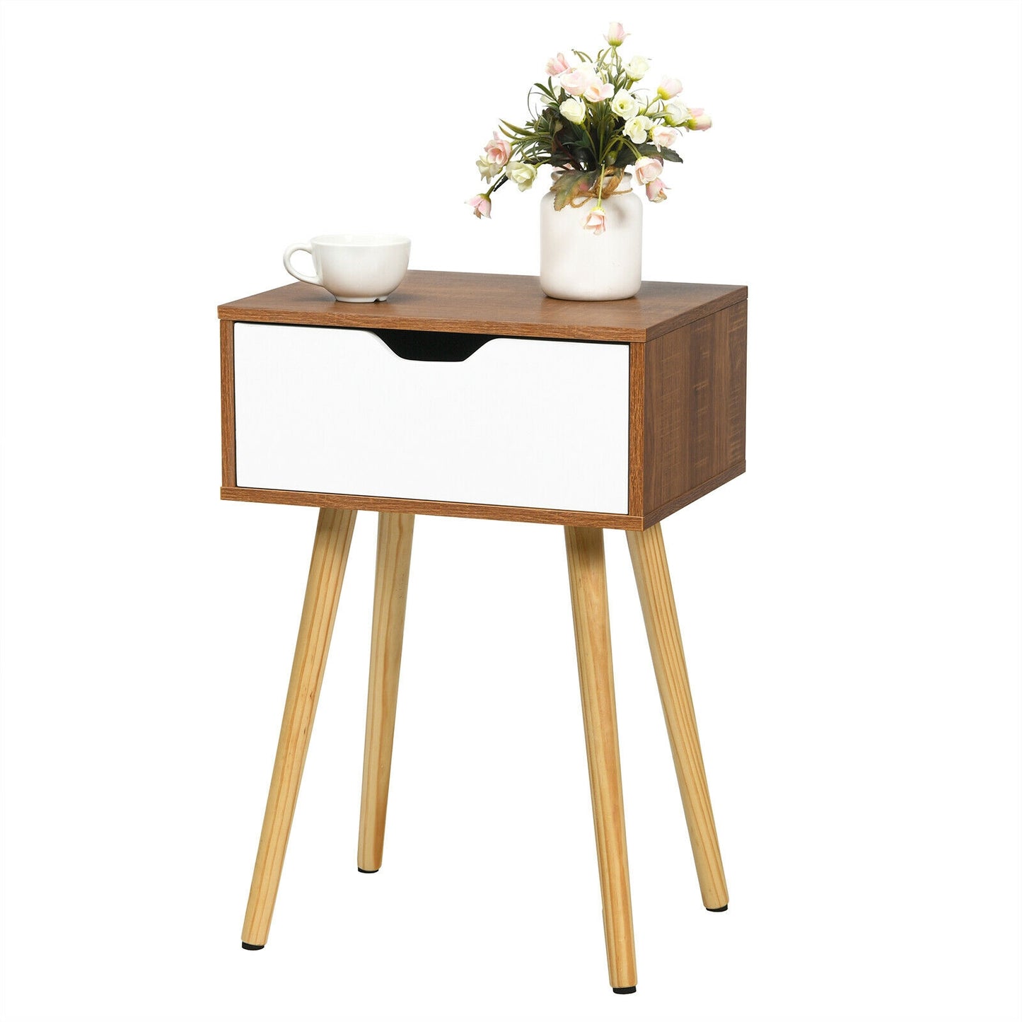 End Side Storage Drawer Nightstand with Solid Wooden Leg Kids Crystal