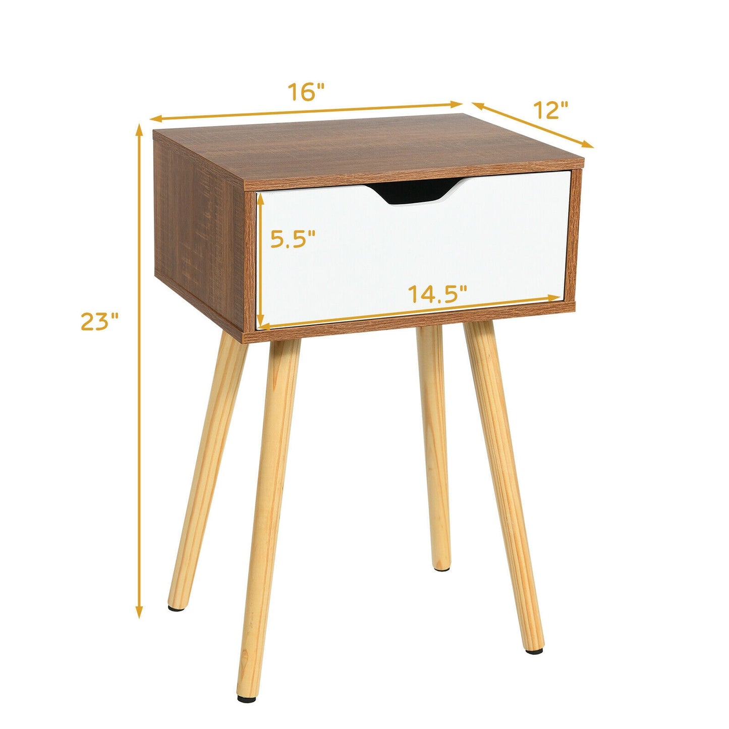 End Side Storage Drawer Nightstand with Solid Wooden Leg Kids Crystal