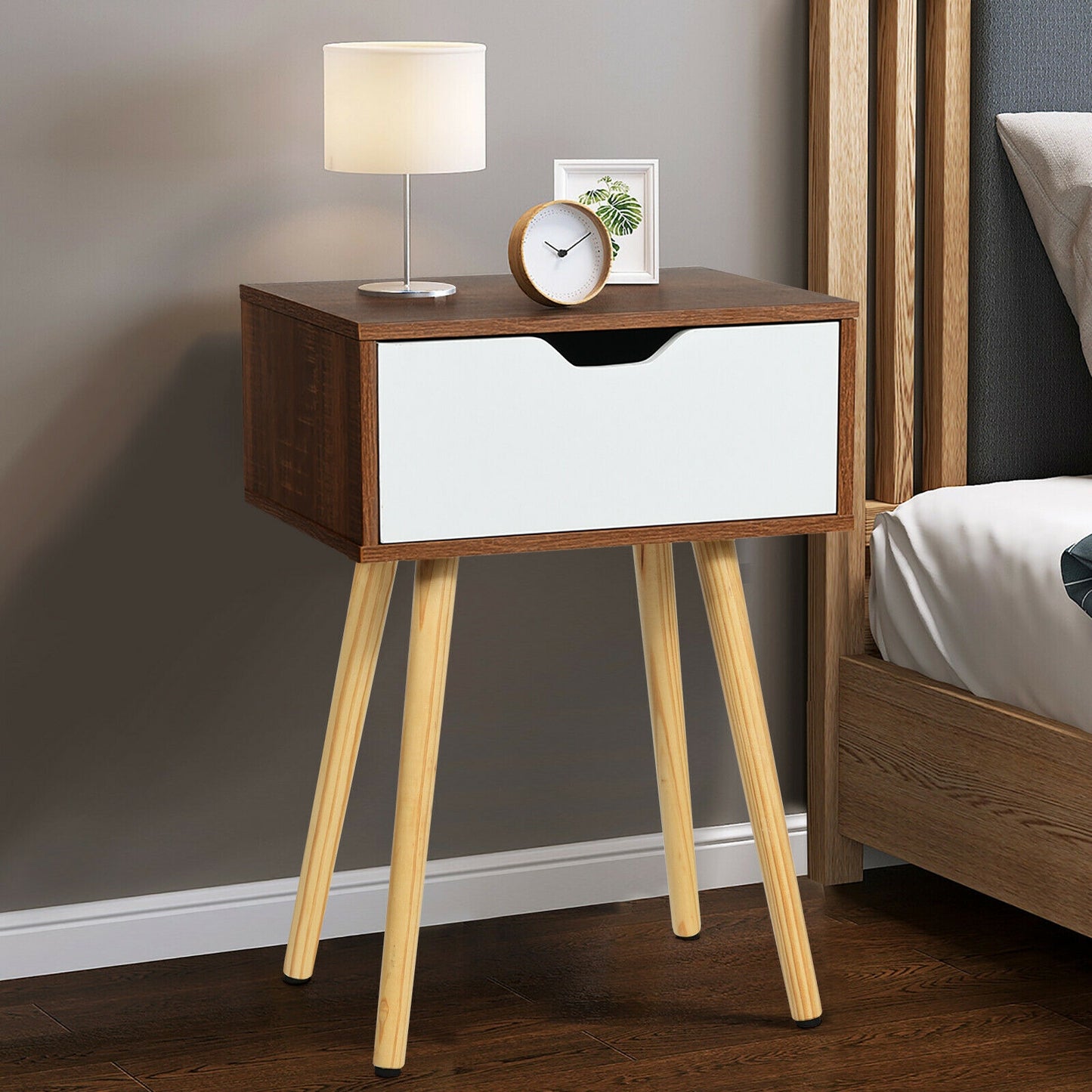End Side Storage Drawer Nightstand with Solid Wooden Leg Kids Crystal