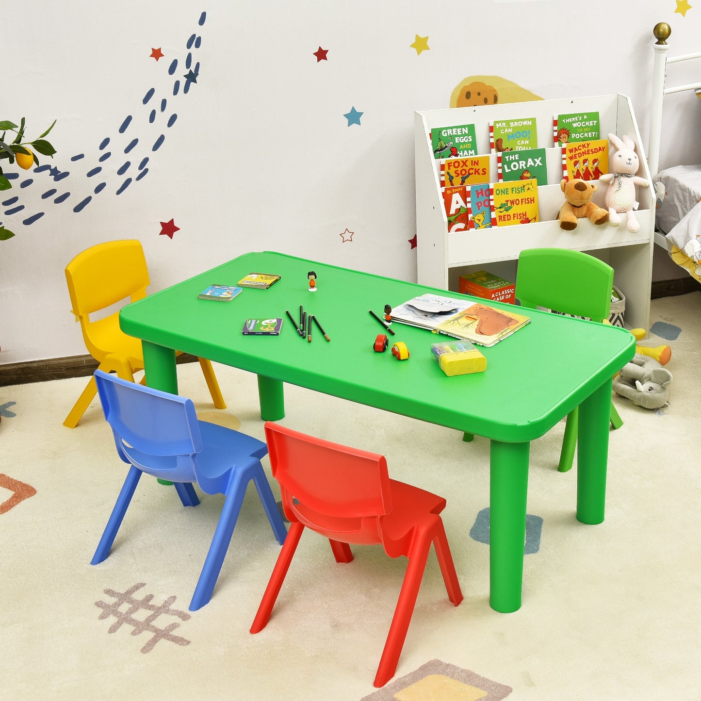 Kids Colorful Plastic Table and 4 Chairs Set Kids Crystal