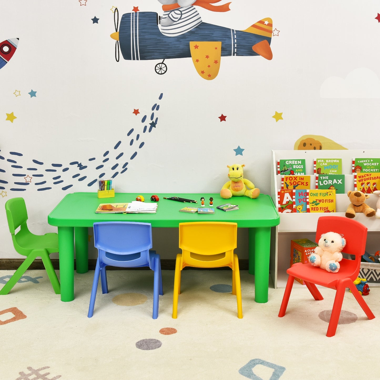 Kids Colorful Plastic Table and 4 Chairs Set Kids Crystal