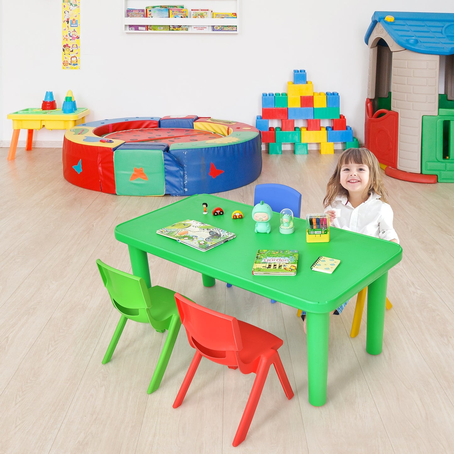 Kids Colorful Plastic Table and 4 Chairs Set Kids Crystal