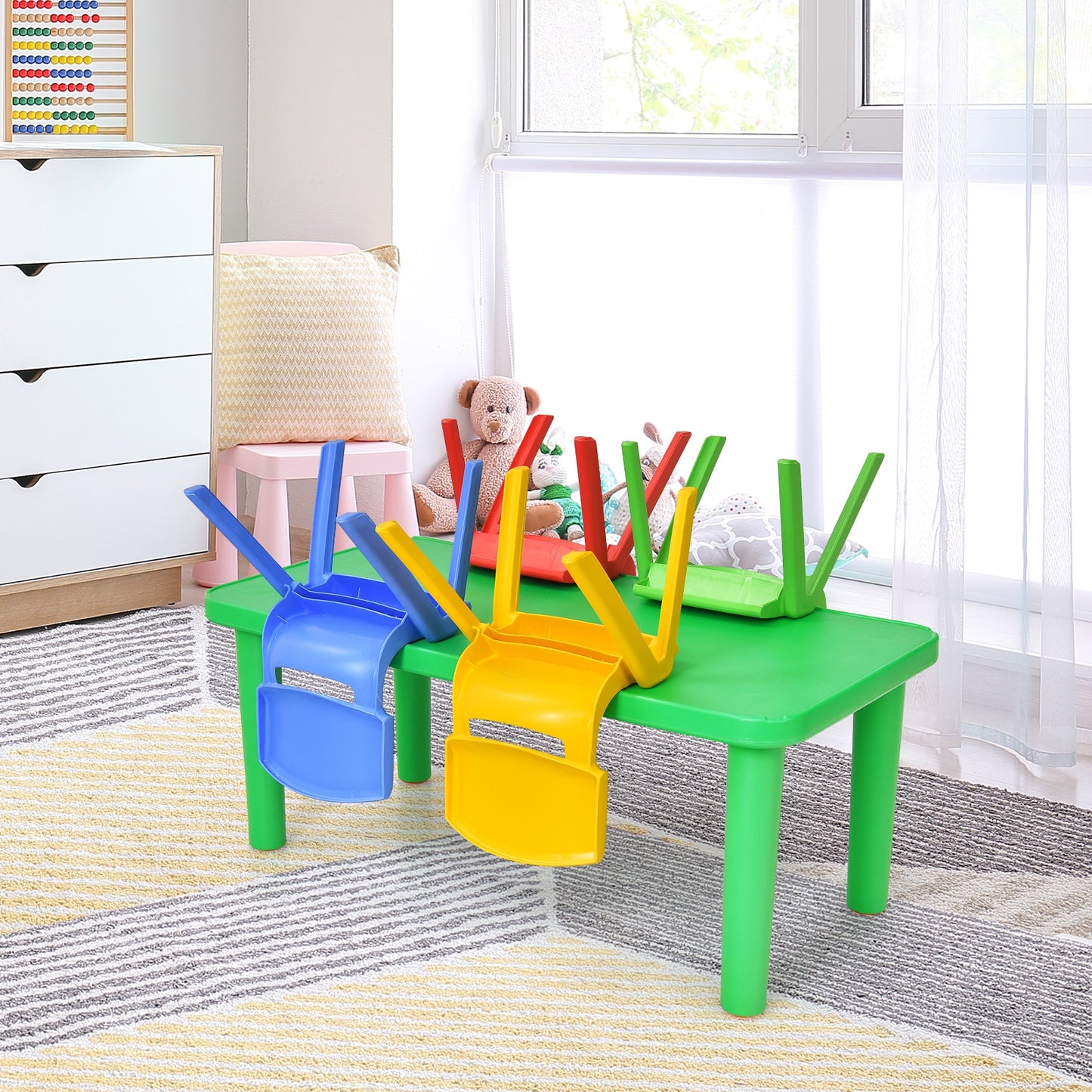 Kids Colorful Plastic Table and 4 Chairs Set Kids Crystal