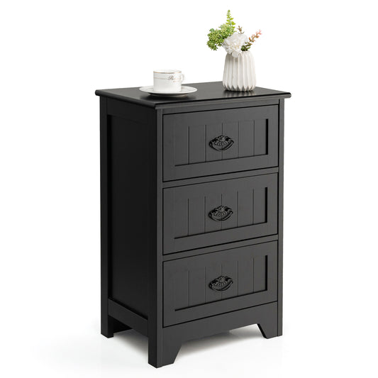 3 Drawers End Storage Wood Side Nightstand-Black Kids Crystal