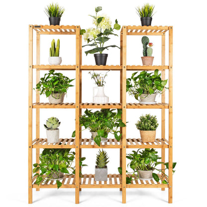 5 Tier 12 Potted Multifunctional Bamboo Shelf Flower Plant Display Stand