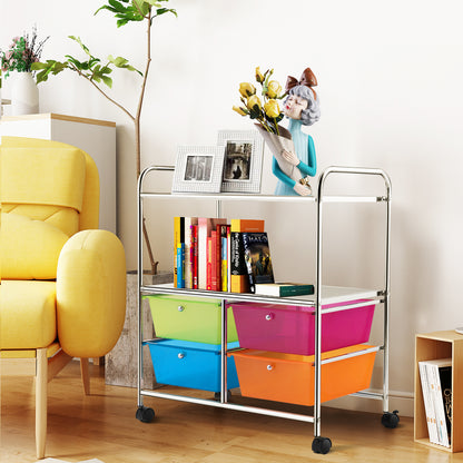 4 Drawers Shelves Rolling Storage Cart Rack-Transparent Multicolor