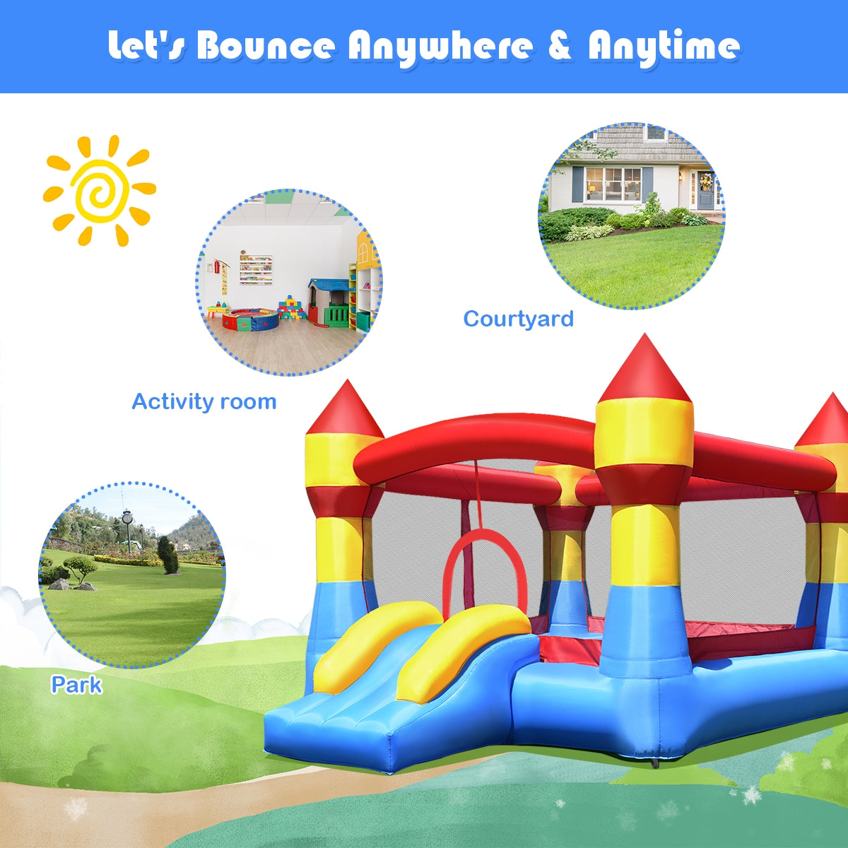 Inflatable Bounce House Castle Jumper Without Blower Kids Crystal