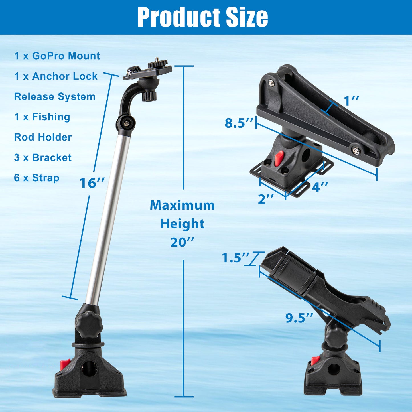 360° Rotatable Fishing Boat Kayak Accessory Set of 3 Kids Crystal