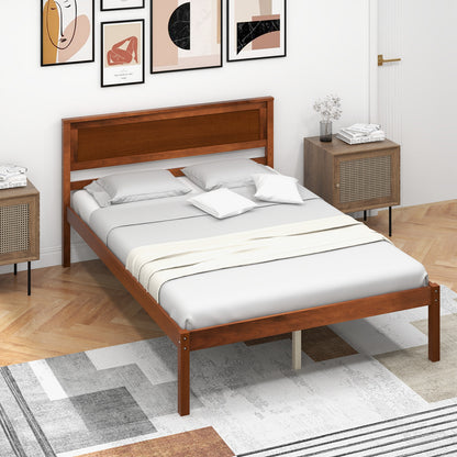 Twin/Full/Queen Size Bed Frame with Wooden Headboard and Slat Support-Full Size